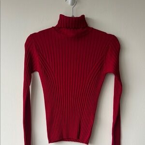 Red Ribbed Turtleneck Sweater by energie